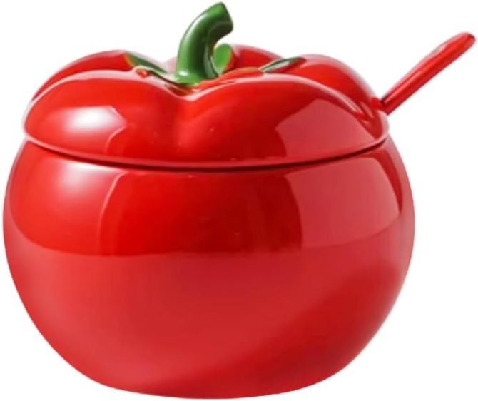 Sugar Bowl Tomato Ceramic Spice Jar Storage Jar with Spoon
